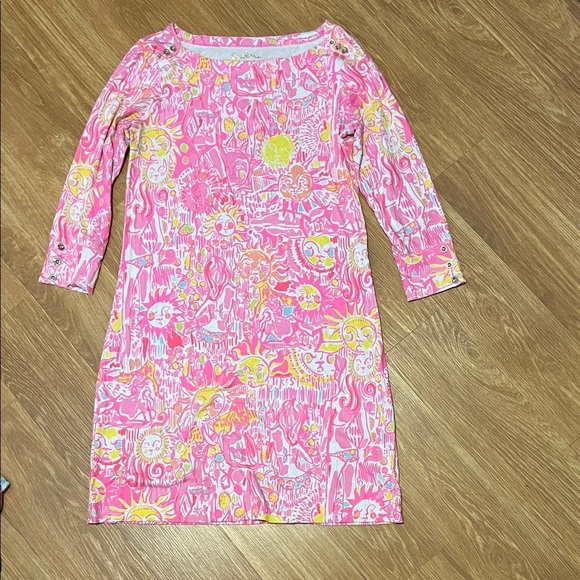 Lilly Pulitzer Pink and Yellow Dress excellent condition. Gold buttons small - Picture 1 of 6
